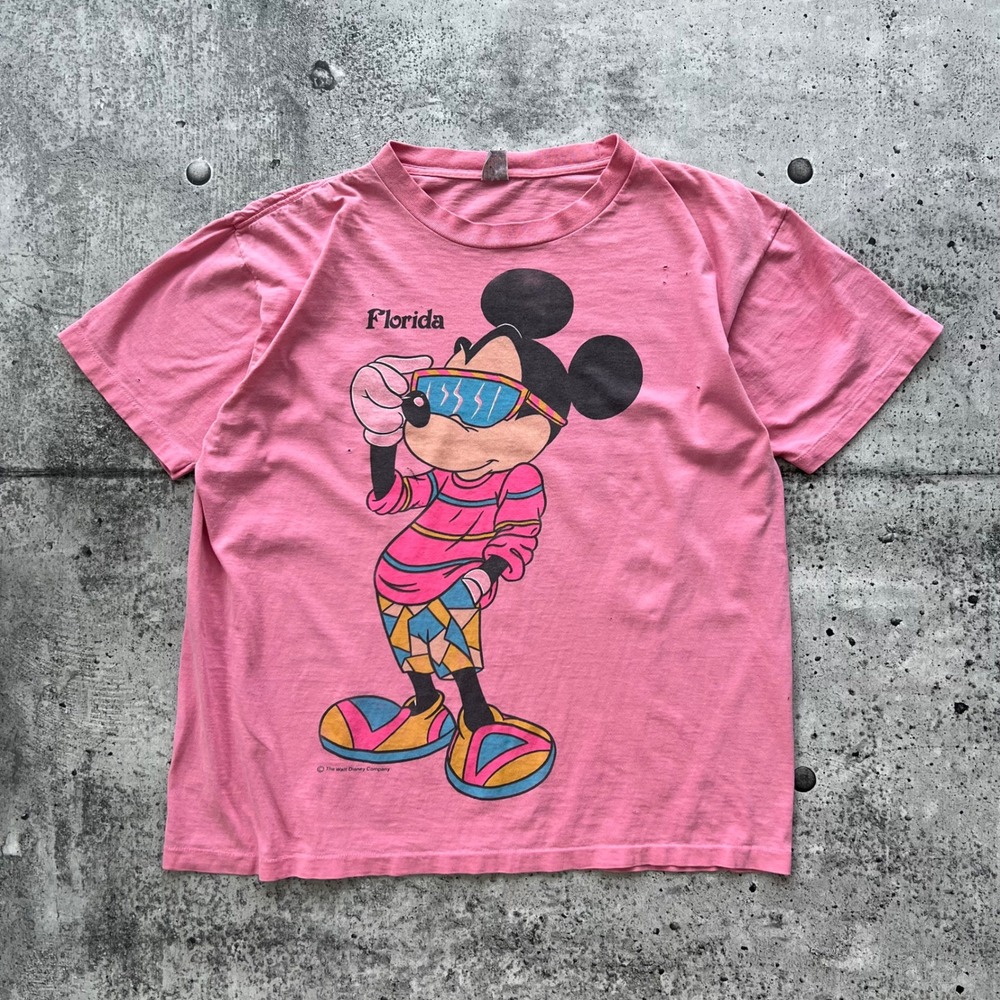 Vintage Mickey Mouse T-Shirt Men XL Pink Disney Cartoon Distressed Oversized 80s